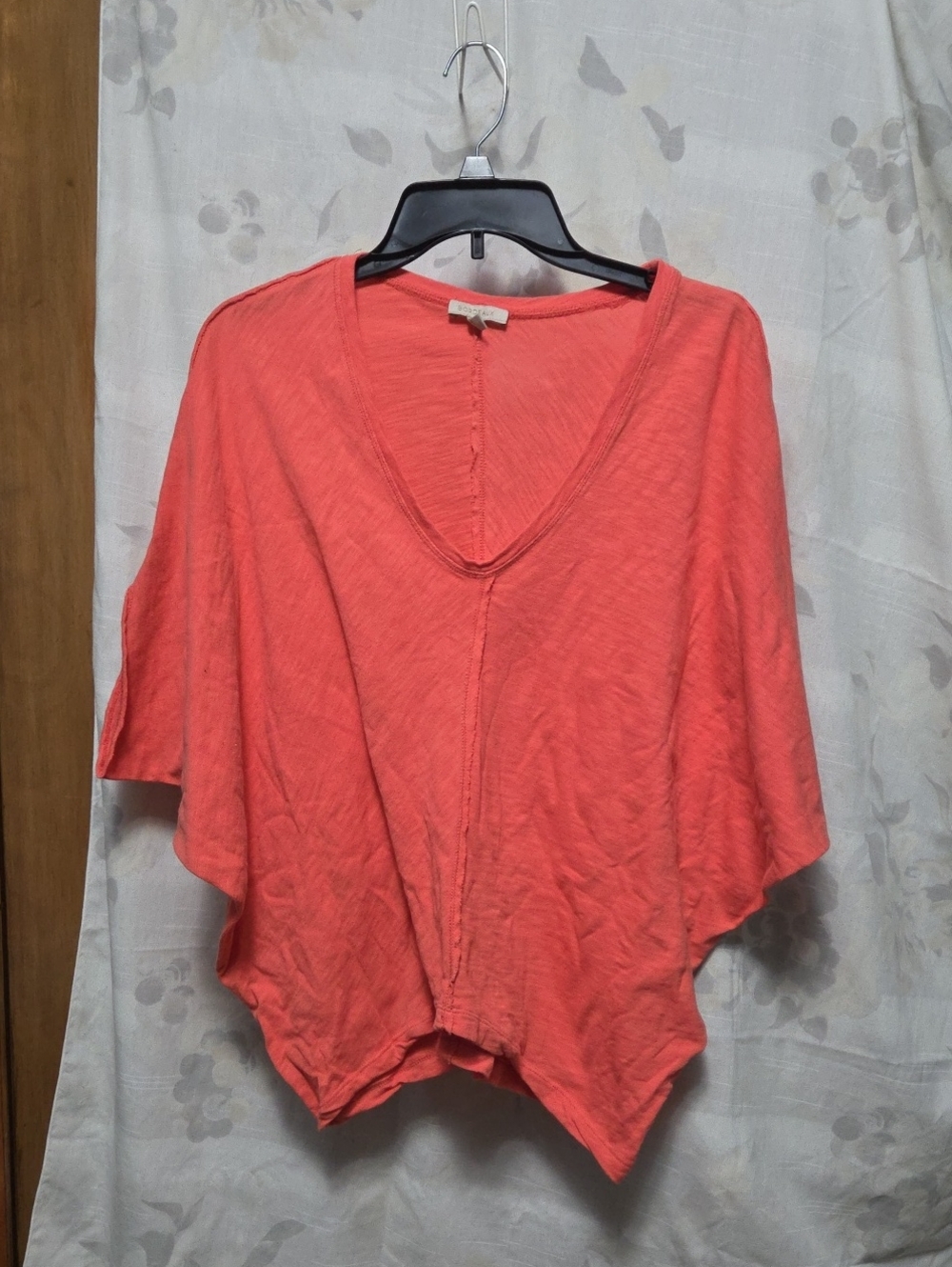 Bordeaux Coral V-Neck Short Sleeve Draped Tee